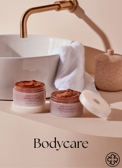 Bodycare products - image features Chocolate Indulgence Moisturizer and Chocolate Indulgence Foaming Salt Scrub