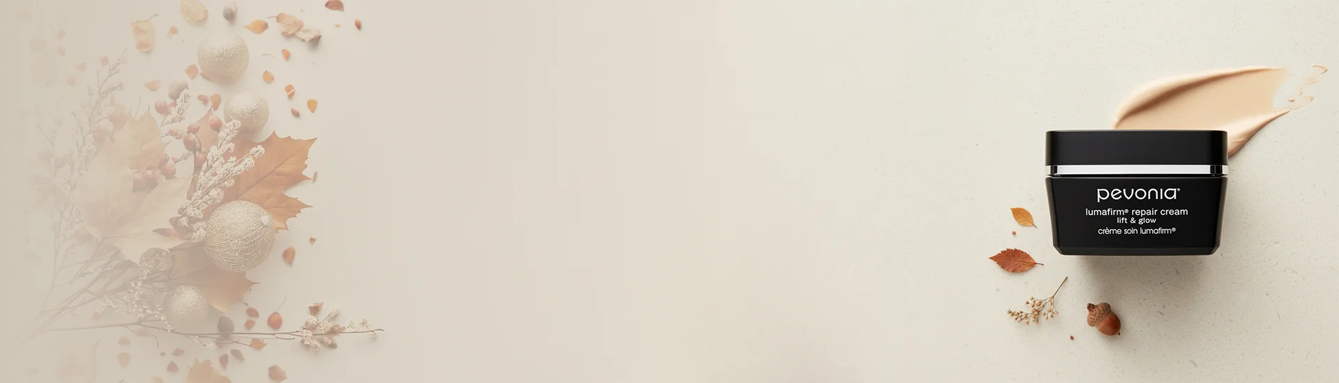 pevonia luma firm repair cream on fall background