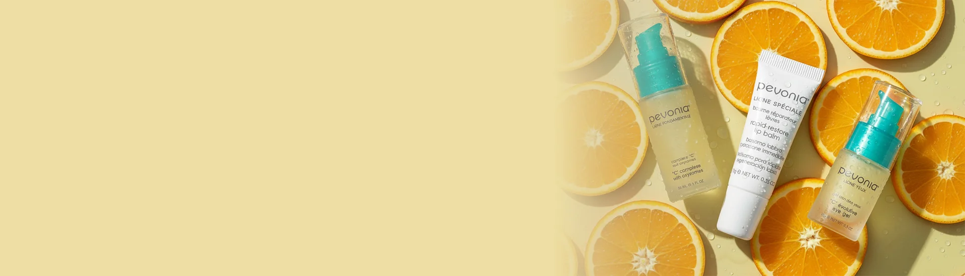 Vitamin c products on a bed of orange slices